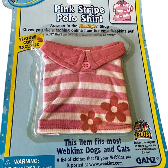 Webkinz Pink Stripe Polo Shirt Dogs Cats NEW KinzStyle Code Accessory Clothes - Picture 2 of 3